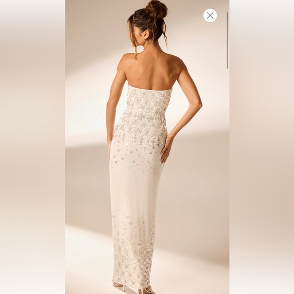 Oh Polly Hand Embellished Bandeau Maxi Dress in Ivory - Picture 3 of 8
